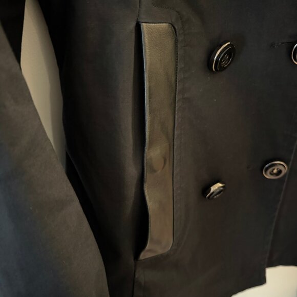 MACKAGE black trench peacoat with bell sleeve leather detail size Medium - Picture 7 of 16
